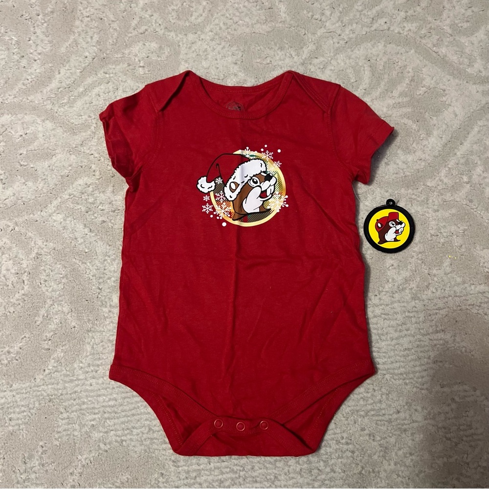 Buc-ees Christmas Red Holiday One Piece Beaver New With Tags Size 18 Months